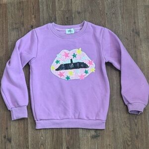 Lola + The Boys Girl’s Kids Sequin Lips Sweatshirt Crewneck Size 10 Purple Stars